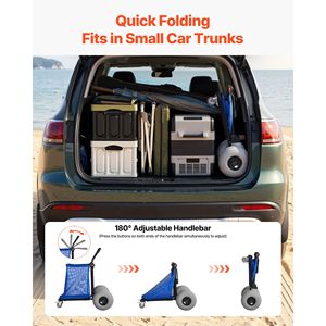 Carrello da Spiaggia Pieghevole con Ruote Grandi da 12 Pollici, Capacità di Carico 165 Libbre, Carrello Portaoggetti per Sabbia - Product Image 6