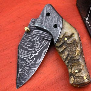 Cuchillo de Caza de Acero de Damasco con Hoja de Punta Caída y Mango Tallado, Cuchillo de Supervivencia para Exteriores, 1 Hoja Incluida - Product Image 1