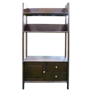 Librería Moderna de Mediados de Siglo con Gabinete y Cajones, Mueble de Almacenamiento Independiente de 3 Niveles para Sala de Estar, Color Marrón Oscuro - Product Image 6