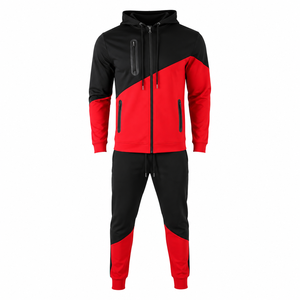 Custom Color Block Full <b>Zip</b> <b>Hooded</b> Tracksuit Men's Slim Fit Jogger Set Premium Sportswear With Side Pockets - Product Image 1