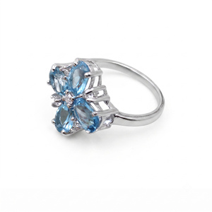Anillo de Topacio Azul Natural con Flor, Plata de Ley 925, Engaste de Garras, Gema de Lujo, Joyería para Mujer, Regalo para Compromiso, Aniversario, Fiestas - Product Image 1