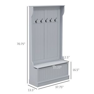 3-in-1 Freestanding Entryway Bench with Coat Rack & <b>Shoe</b> Storage Hall Tree with 5 <b>Hooks</b> Home Furniture Made of MDF - Product Image 3