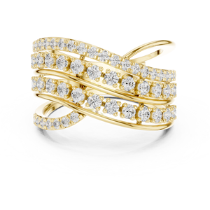 Anillo de Oro Amarillo con Múltiples Hileras de Diamantes Redondos, Anillo de Compromiso Apilable con Pavé para Mujer, Estilo Lujoso - Product Image 3