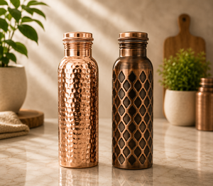 Bouteille d'eau en cuivre pur, finition martelée miroir, anti-fuite, bouteille ayurvédique réutilisable, cadeau de voyage ou de bureau, OEM - Product Image 4