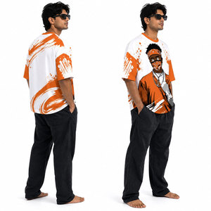 T-shirt surdimensionné en polyester/coton 220g imprimé sérigraphié sur mesure, haute qualité, épaules tombantes, pour hommes et femmes, style streetwear - Product Image 2