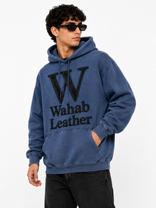 เสื้อฮู้ดดี้โอเวอร์ไซส์สีน้ำเงินพรีเมียมสำหรับผู้ชาย ปักโลโก้ W แบบกำหนดเอง สไตล์สตรีทแวร์ ขายส่งแบบ OEM - Product Image 3