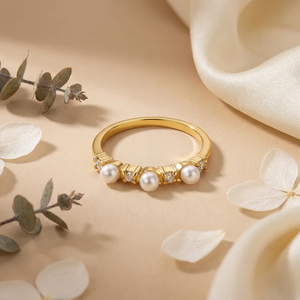 Geometric Freshwater Pearl <b>Rings</b> 304 Stainless Steel with 18K Gold PVD Plated Finish Tarnish Free Waterproof Fashion Jewelry - Product Image 3