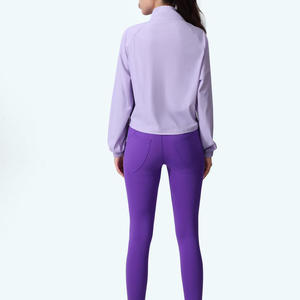 Veste de sport pour femme à demi-zip, manches longues, logo personnalisé, vente en gros, hauts courts de jogging et yoga, vêtements de fitness à capuche pour l'hiver - Product Image 2