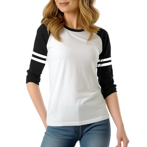 High Quality Women Custom Logo Baseball T-Shirts <b>Raglan</b> <b>Top</b> Contrast Color Sleeve Stripe Streetwear Outfits Sports Style T Shirt - Product Image 2