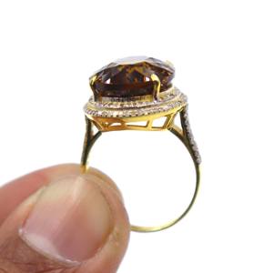 Anillo de Plata de Ley 925 Chapado en Oro con Cuarzo Natural Color Miel y Diamantes, Anillo de Regalo con Piedras Preciosas para Mujer - Product Image 5