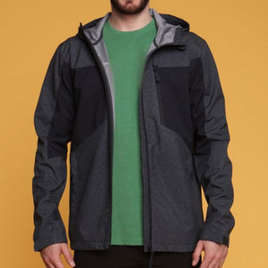 Customized Men's Wholesale Dark Gray & Black Hooded Outdoor Windbreaker <b>Jacket</b> with Zippered Chest Pocket <b>Jacket</b> - Product Image 4