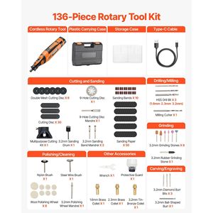 Kit de Herramientas Rotatorias Inalámbricas de 136 Piezas, Mini Grabador Eléctrico Portátil de 8V CC, 5 Velocidades, 5000-30000 RPM, Herramientas Multiusos para Bricolaje - Product Image 4