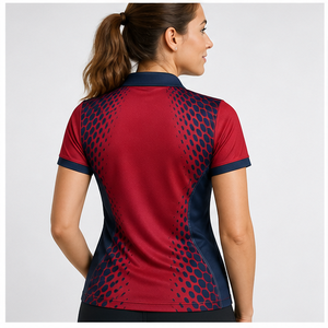 Polo pour femme à manches courtes, imprimé à pois ondulés bleu foncé personnalisé, séchage rapide, respirant, uniforme de golf WPS-0823 - Product Image 4