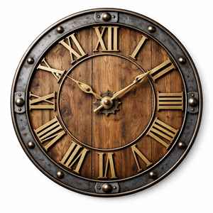 Belle grande horloge murale rustique en bois avec cadre métallique, chiffres romains, style vintage, horloge murale de ferme - Product Image 1