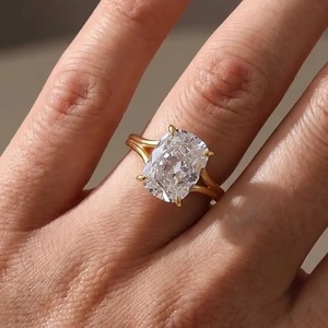 Elegant Design 925 Moissanite Split Shank 5.5Ct Cushion Cut Hidden Halo Engagement <b>Ring</b> Gold Plated Sterling Silver Everyday - Product Image 1