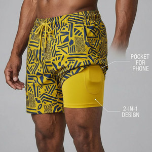 Mens Double <b>Layer</b> Short 2 in 1 Micro Mesh Outer Short Compression Baselayer Inner Short Basketball Gym Training Running Shorts - Product Image 1