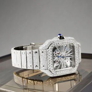 Reloj esqueleto Moissanite-100% Reloj mecánico hecho a mano Iced Out, reloj de pulsera popular con aspecto de diamante de la India - Product Image 1