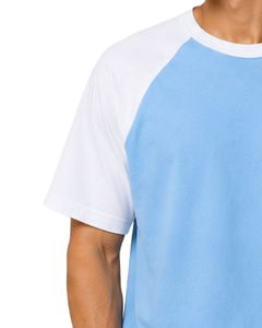 Manufacturer Light Blue And <b>White</b> Raglan T Shirt For Men Short Sleeve Crew Neck Cotton <b>Tee</b> Custom Casual Streetwear Color Block - Product Image 3