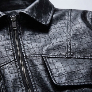 Veste en cuir PU pour homme, style motard, col rabattu, fermeture éclair, motif crocodile embossé, vêtement d'automne - Product Image 6