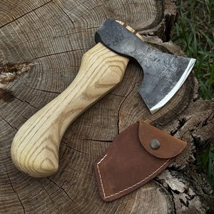 ขวานมินิอุตสาหกรรมทำมือจากเหล็กกล้าคาร์บอนสูง พร้อมด้ามไม้และปลอกหนัง รับผลิตตามแบบ ODM - Product Image 6