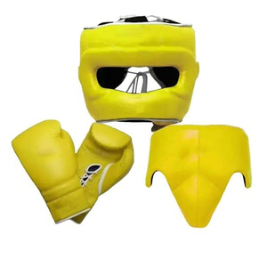 DAWNFROCE FIGHT GEARS Ensemble de boxe MMA/Kickboxing : Casque, Gants, Protège-grenaille en Cuir de Vachette Durable et Respirant, Violet et Or - Product Image 5