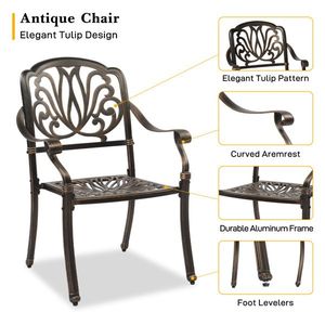 Ensemble de 2 chaises de salle à manger en aluminium moulé, empilables, avec accoudoirs, pour balcon, cour, jardin, terrasse - Product Image 4