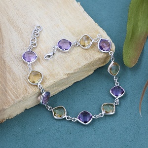 925 Sterling Silver <b>Amethyst</b> & Citrine Bezel Set <b>Bracelet</b> Minimalist Gemstone Chain <b>Bracelet</b> for Women Everyday Wear Jewelry - Product Image 5