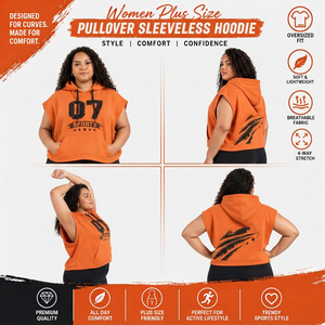 เสื้อฮู้ดดี้ผู้หญิงไซส์ใหญ่ แขนกุด ผ้าฝ้ายฟลีซ พิมพ์ลายแบบซับลิเมชั่น เสื้อกล้ามมีฮู้ดสำหรับออกกำลังกาย - Product Image 5
