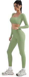 Seamless Yoga Set <b>Women</b> High Waist <b>Leggings</b> Crop Top Full Sleeve Sport Wear Two Piece Gym Outfit Stretchable Activewear - Product Image 3