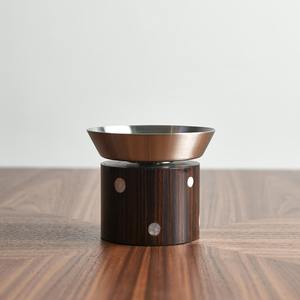 Juego de quemador de incienso nórdico de madera oscura y metal con diseño de puntos y base cilíndrica con tapa de acero inoxidable para regalos de Ramadán - Product Image 2