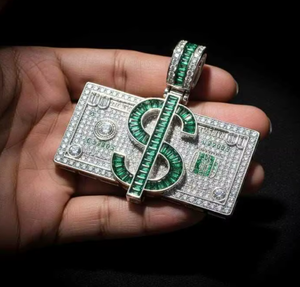 Pendentif Moissanite Iced Out en forme de signe dollar, en argent sterling 925, avec breloque taille baguette verte, bijoux de fête Hip Hop - Product Image 3