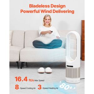 Ventilador de Torre sin Aspas de 8 Velocidades, Temporizador de 8 Horas, Velocidad de 16.4 pies/s, Oscilación de Aire Frío de 80 Grados, Modo de Espera, Enchufe AU/US, Caja de Almacenamiento Fácil - Product Image 4