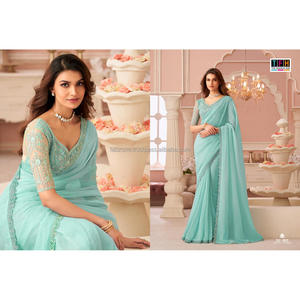 2022 nueva llegada Vichitra Sari de seda para mujeres Bandhej estampado y secuencia encaje estilo indio tradicional directo de la India - Product Image 2