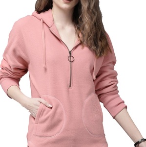 <b>plain</b> Blank <b>Black</b> Color Winter Autumn Zipper Up Drop Shoulder <b>Hoodie</b> Knitted Plus Size Full Zip Hooded For Girls OEM ODM Service - Product Image 4
