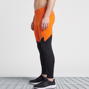 <b>Men</b> <b>Compression</b> Leggings Full Length Orange Black Solid Color Elastic Waist Workout Fitness Wear <b>Compression</b> Leggings <b>Men's</b> - Product Image 3