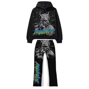 Unisex Oversized Hoodie and Sweatpants Set Printed Street Style Black with Flame Pineapple Graphic Autumn Wear - Product Image 4