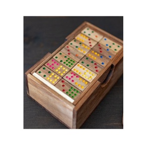 Juego de Dominó de Madera Natural de Lujo en Caja de Madera, Puntos de Colores Impresos Personalizados, Juego de Mesa de Madera Tradicional para Adultos, Regalo - Product Image 2