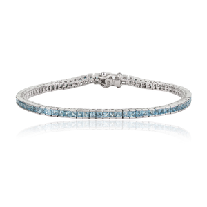 Pulsera de tenis elegante y minimalista de plata de ley 925 con topacio azul natural talla princesa, ideal como piedra de nacimiento, para mujer. - Product Image 1