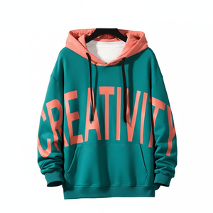 Mens Autumn Oversized Hooded Pullover Jacket Baseball Print Patchwork Loose Fit Eco-Friendly Streetwear Custom Design Fashion - Product Image 3