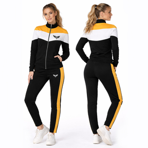 Custom Women Black Yellow Sports Tracksuit Set Zip Up <b>Jacket</b> and Pant Fitness Gym Wear Running Training Suit Slim Fit Activewear - Product Image 1