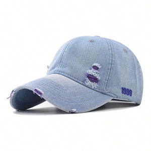 Casquette de baseball en jean bleu clair avec broderie rose, style vintage 1999, unisexe, ajustable, 6 panneaux, style décontracté printemps-été - Product Image 3