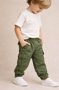 Pantalons cargo pour enfants garçons, taille élastique, multi-poches, décontractés, confortables, durables, pour usage quotidien en plein air - Product Image 2