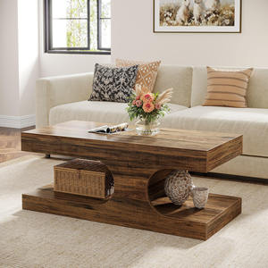 Table basse en bois artistique moderne avec découpes en forme d'arche sculpturale et rangement double couche, écologique, pour salon et appartement - Product Image 1
