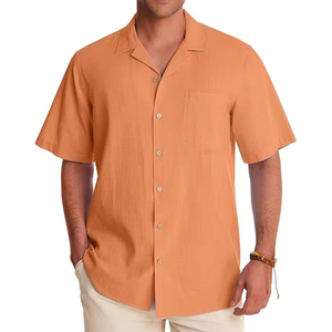 Chemises décontractées d'été personnalisées pour hommes, respirantes, écologiques, à manches courtes et boutonnées, couleur unie, tendance, fabrication OEM ODM de haute qualité - Product Image 1