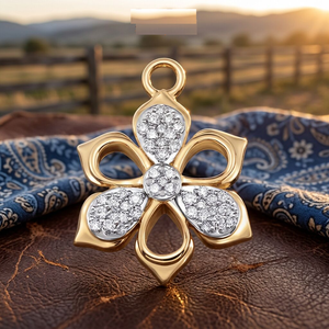 Collar con Colgante de Flor de Moissanita y Oro, Diseño Floral con Aspecto de Diamante, Joyería Floral de Lujo en Dos Tonos, Regalo para Mujer - Product Image 3