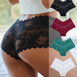 String sexy style européen-américain en maille unie fine, antibactérien, avec bordure en dentelle à la taille, multicolore, taille mi-haute, avec armatures - Product Image 4