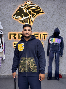 Men's Embroidered <b>Zip</b>-Up <b>Hoodie</b> With Camouflage <b>Pocket</b> Oversized Streetwear Hooded Sweatshirt 100% Cotton French Terry <b>Hoodie</b> - Product Image 4