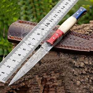 Sizzco มีดเดินป่าทำจากโลหะดามัสกัส,มีดสำหรับล่าสัตว์ตั้งแคมป์ Skinner Guthook ด้ามจับ USA ธงสไตล์ลายกระดูกไม้ - Product Image 6