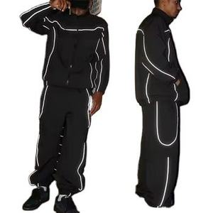 Conjunto Deportivo Reflectante Estampado para Hombre, Chaqueta con Cremallera y Pantalones Anchos, Atuendo de Dos Piezas para Deportes Casuales - Product Image 4