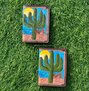 Nouvelle arrivée fait à la main sculpté en cuir repoussé femmes portefeuille Unique Cactus impression carte de crédit sac à main porte-passeport accessoires portefeuille - Product Image 4